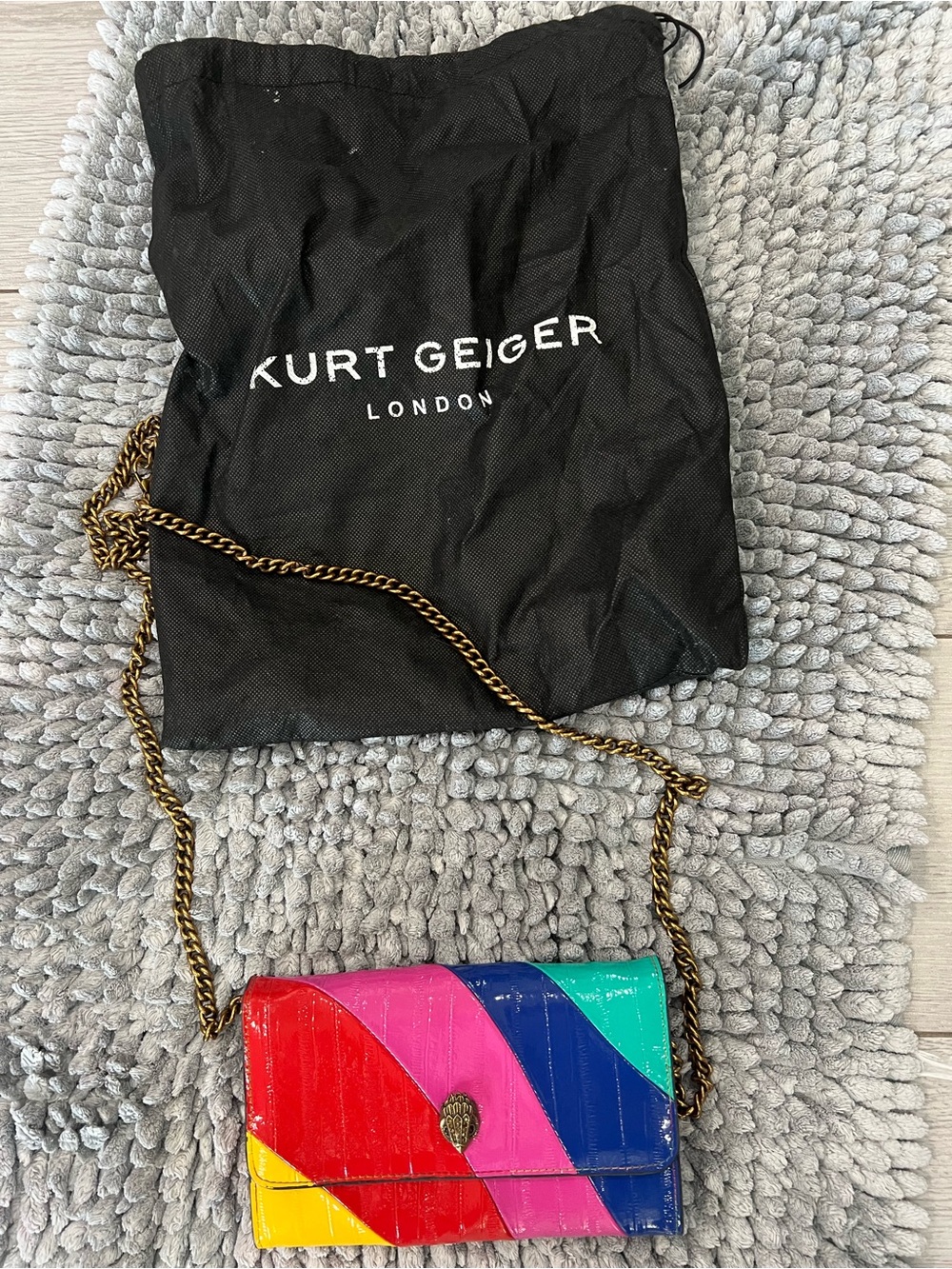 Kurt Geiger Multicolored Patent Leather Wave Crossbody with Gold Chain
